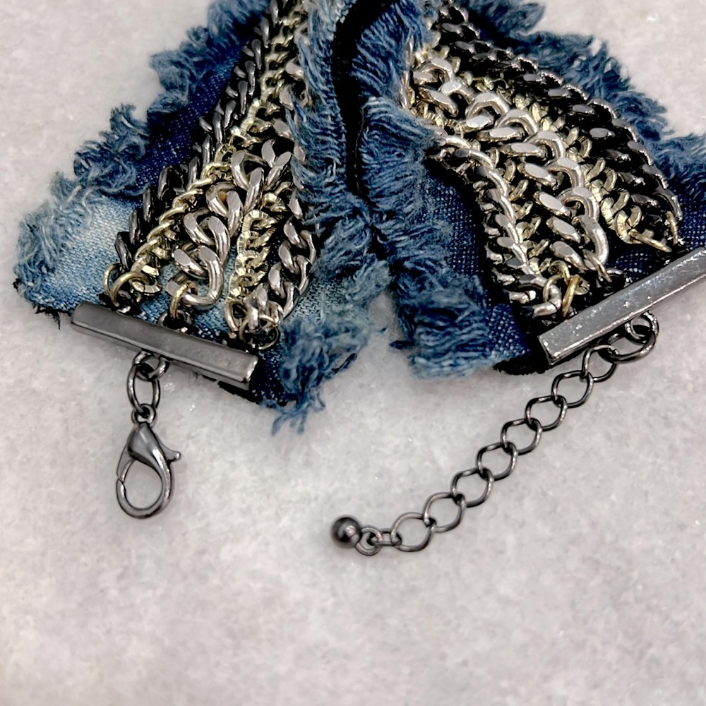 Multi Link Multi Finish Frayed Denim Bracelet - Picture 8 of 10